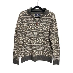 Men's Vineyard Vines‎ Fair Isle 1/4 zip Shetland Grey Wool Sweater Nordic Ski M
